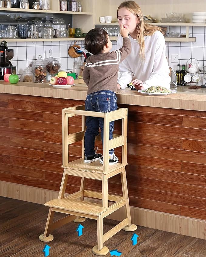 Toddler Tower Anti-Tipper 4 Pcs, Anti Tip Standing Tower Pads for Child Baby Proofing, Tilt protection Compatible with Kids Kitchen Stool Helper (Natural)