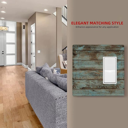 Vintage Green Wood Texture Combo Single Blank 1 Rocker Light Switch Wall Plate Cover Decorative 2-Gang for Electrical Room Bathroom Bedroom Home Kitchen One Decora Receptacle 4.5" x 4.6"