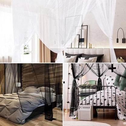 Bed Canopy Mosquito Net for Bed, Canopy Bed Curtains for Twin Full Queen Size, Princess Bedroom Canopy for Kids Girls Adults, Square Bed Tent Home Decor Bed Drapes (White)