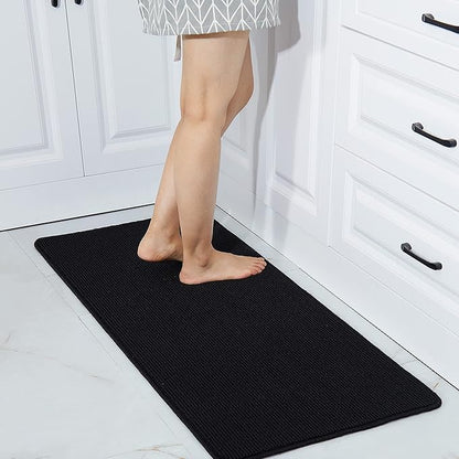 COSY HOMEER 20X48 Inch Kitchen Rug Mats Made of 100% Polypropylene Strip TPR Backing Soft Kitchen Mat Specialized in Anti Slippery and Machine Washable,for Kitchen, Floor,Black