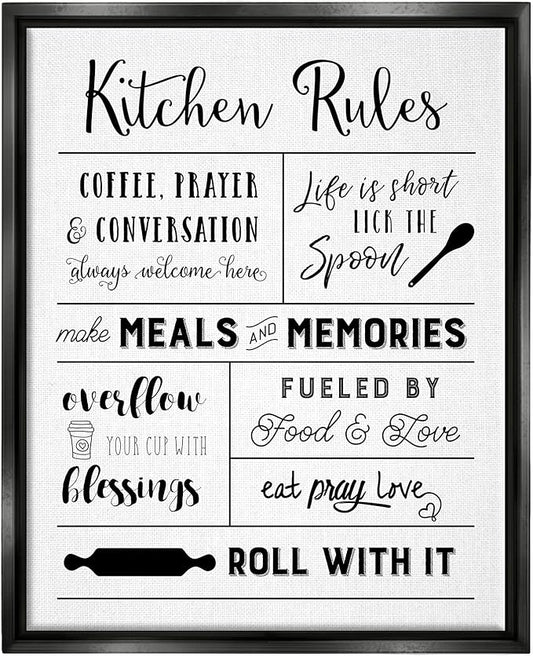 Stupell Industries Minimal Kitchen Rules Chart Framed Floater Canvas Wall Art by Amanda Murray