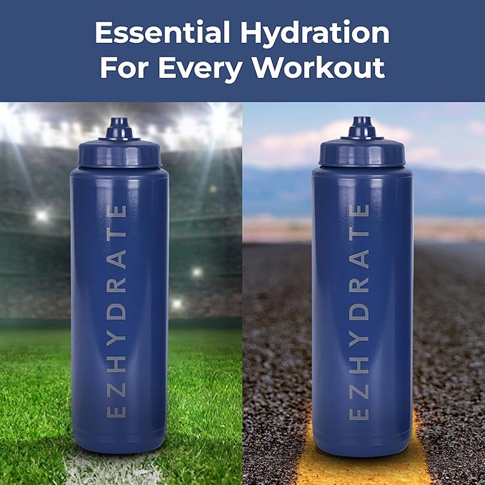 2 Pack Blue 32oz Squeeze Water Bottles - Sports Water Bottles For Football, Hockey, Athletics - Reusable Squirt Bottle Set, BPA-Free, Perfect for Gym, Travel, Bike & Cycling Water Bottle