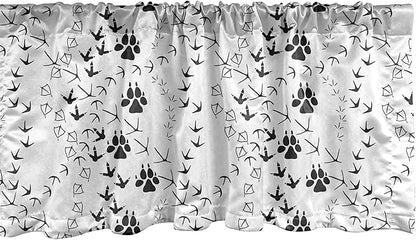 Ambesonne Animal Window Valance, Wildlife Nature Scene Organisms Footprint Patterns Bear Goose Ducks Birds, Curtain Valance for Kitchen Bedroom Decor with Rod Pocket, 42" x 18", Charcoal Grey White