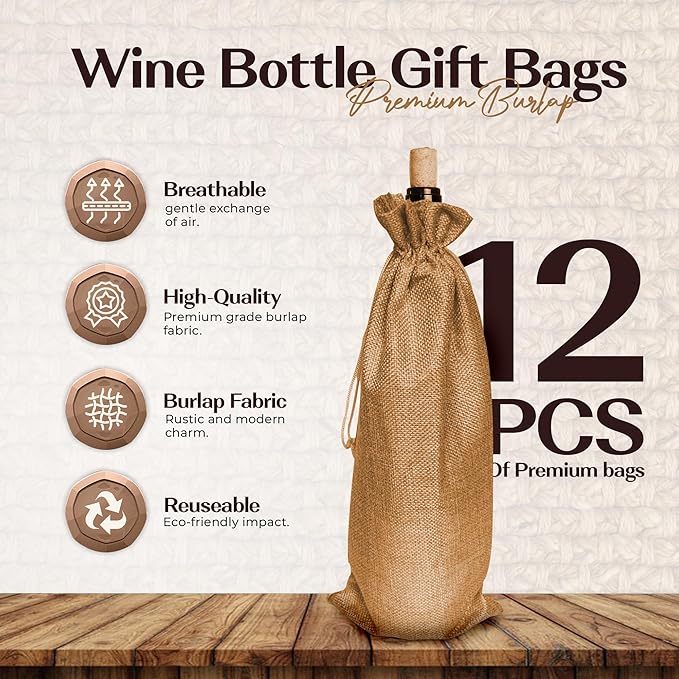 10 Pcs Bottle Bags for Gifts, Wine & Bottle Bags with Tag String and Pen Bottle Bags for Wine, Bottle Bags for Gifts Bottle Gift Bags for Wine Wine Bag Christmas Carrier Bag Wine Gift Bag Burlap Bags