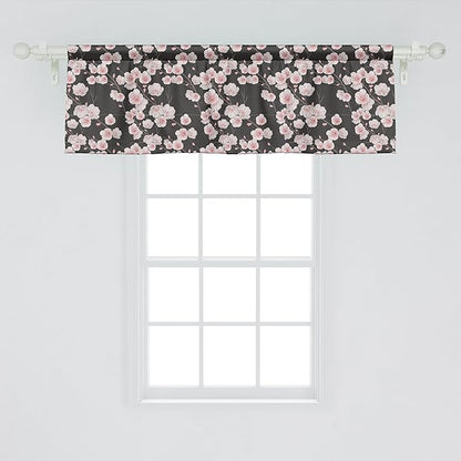 Ambesonne Cherry Blossom Window Valance, Fresh Nature Theme Branches with Blooms and Buds Rustic Japanese, Curtain Valance for Kitchen Bedroom Decor with Rod Pocket, 42" x 18", Dark Brown Blush White