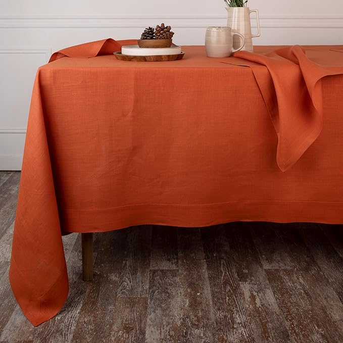 D'Moksha Homes Linen Tablecloth 54 x 72 Inch - 100% Pure Linen Rust Tablecloth - Machine Washable Dining Tablecloth for Rectangle Tables