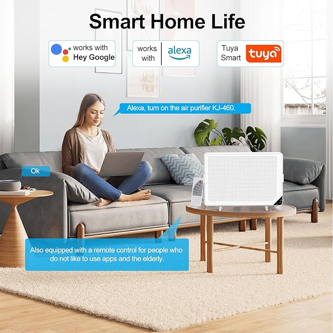 Air Purifiers for Home Large Room Up to 1345 sq.ft, Wall-Mounted HEPA Air Purifier with PM2.5 Sensor for Bedroom, Smart Air Cleaner with Activated Carbon for Pets, WiFi & RC, Auto Mode, Timer