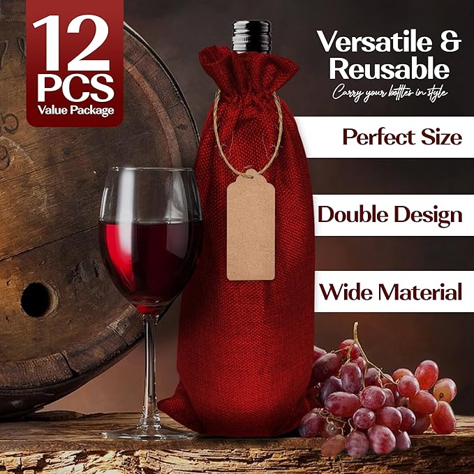 10 Pcs Bottle Bags for Gifts, Wine & Bottle Bags with Tag String and Pen Bottle Bags for Wine, Bottle Bags for Gifts Bottle Gift Bags for Wine Wine Bag Christmas Carrier Bag Wine Gift Bag Burlap Bags