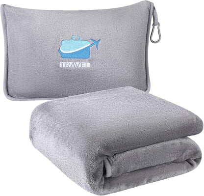 2 in 1 Travel Blanket with Bag Neck Pillow Vacation Essentials Airplane Accessories Long Flight Necessities Airport Must Haves Plane International Flying Stuff Airline Items Oversea Umrah Needs