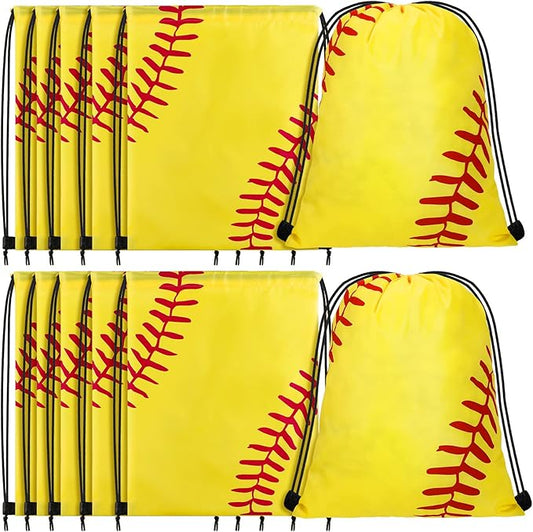 12 Pcs 17 Inch Ball Drawstring Bag Gift Bags Party Favors Cinch Bags Drawstring Backpack Sack Bag (Softball Style)