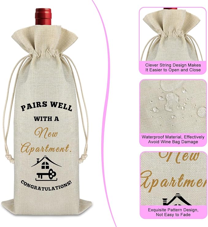 New Home Gift for Women Men Housewarming Gifts New Apartment Wine Bag Congratulation Gift for Homeowner New House Host Drawstring Wine Wrap Bag Warming Gift for Couple Housewarming Party Decorations