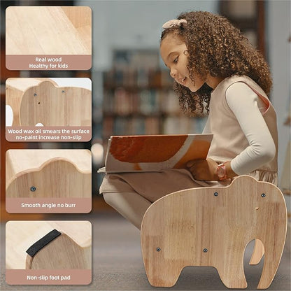 Wooden Step Stool for Kids, Toddler Step Stool of Elephant Shape Two Step Children's Stool for Bathroom Sink, Kitchen, Bedroom, Potty Training