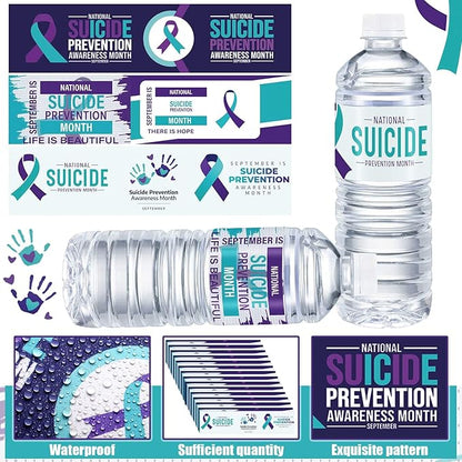 120 Pcs Suicide Prevention Awareness Decorations Water Bottle Labels 8.6" x 2" Suicide Prevention Awareness Party Supplies Stickers Wrapper for Suicide Prevention Awareness (Vibrant Color)