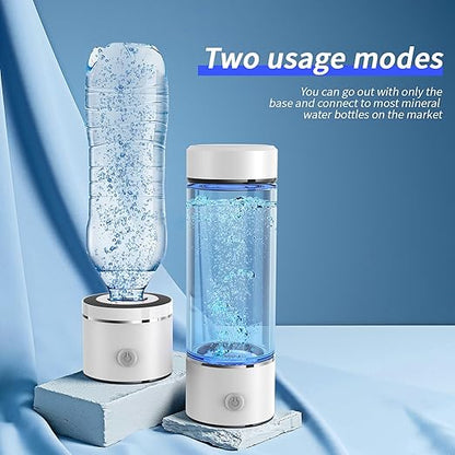 2-in-1 Hydrogen Water Bottle Generator, Portable Glass Hydrogen Water Machine with SPE Pem Technology Water Ionizer, 3Min Quick Electrolysis 1700Ppb Hydrogen, for Home, Office, Travel