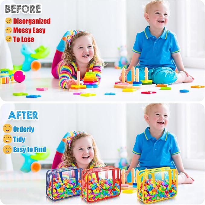 12 Pieces Large Toy Storage Bags with Zipper Clear PVC Organizing Bags Waterproof Zippered Toy Storage Organizer for Building Blocks Puzzle Stationery Kids Books Classroom(Fresh Colors)