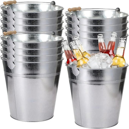 12 Pcs Large Galvanized Metal Buckets with Handle 10 Inch Heavy Duty Stainless Steel Pails Round Pail for Party Wedding, Crafts, Utensils, Table Centerpieces (Silver)