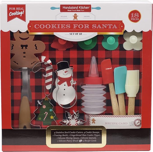 18-Piece Cookies for Santa Real Baking Set with Recipes for Kids