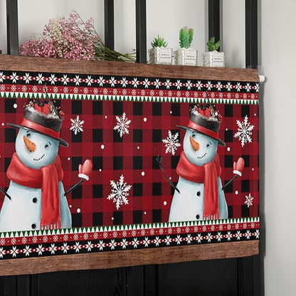 Vandarllin Christmas Kitchen Curtains Valances for Windows Funny Snowman Snowflake Rod Pocket Window Treatment for Kitchen/Living Room/Bedroom/Bathroom,60" X 18" -1 Panel, Red Farmhouse