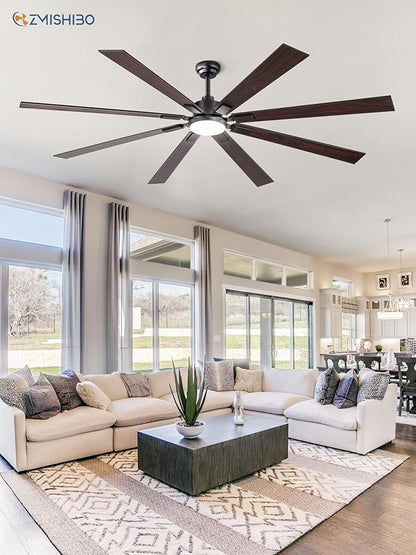 80 inch Large Ceiling Fans with Lights and Remote, Indoor/Outdoor Black Modern Ceiling Fan for Kitchen Living Room Patio, 6 Speed Reversible Quiet DC Motor, 3 CCT, Dual Finish 8 Blades