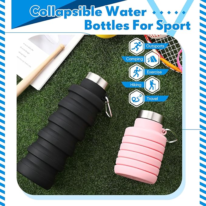 17oz Collapsible Water Bottles for Travel 500ml Reusable Foldable Silicone Water Bottle with Portable Buckle Silicone for Camping Hiking Sport