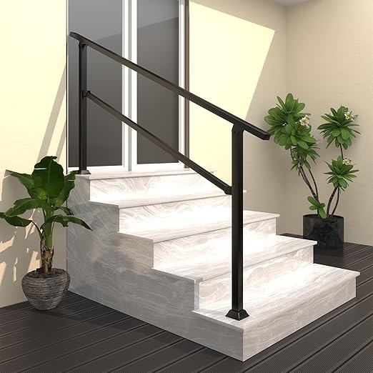 Stair Railing Indoor Outdoor, 68.5" x 36" Fits 4-5 Steps Stair Handrail, Metal Black Railings for Porch Deck Railing, Easy Install Stair Handrail for Home and Commercial Use﻿(1 Pack)