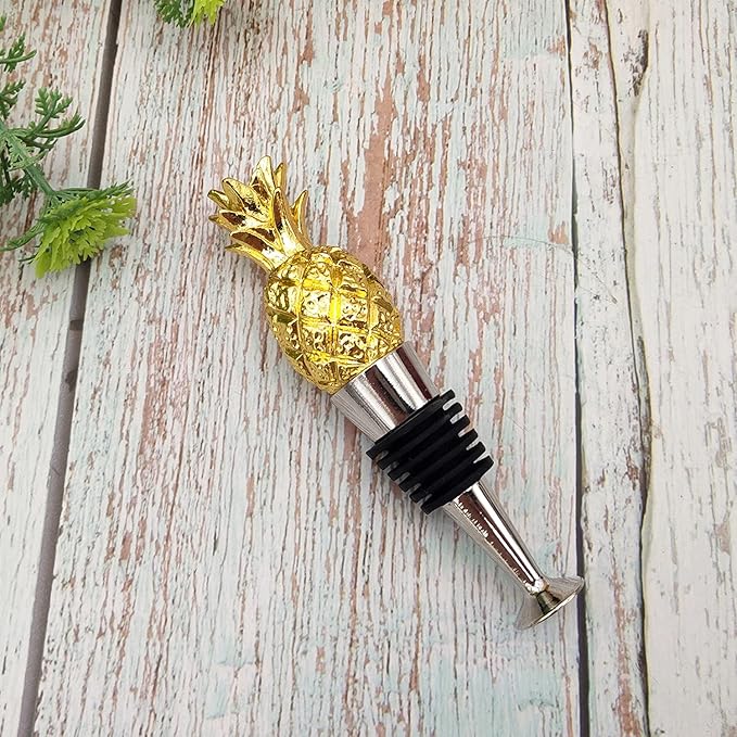 Pineapple Wine Bottle Stopper, Reusable Zinc-Alloy Storage wine Stoppers ，Beautiful Golden Decoration wine Gift for Home Decoration, Wedding, Beach Themed Event Favor