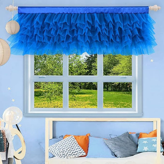 Besutolife Blue Tulle Valances Curtain Ruffle Window Valance for Baby Boy Nursery Room Home Event Designs Window Decorations