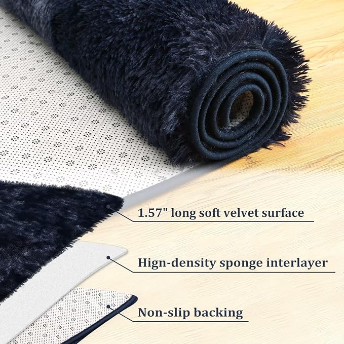 Modern Fluffy Area Rug 9x12 Ultra Soft Faux Fur Rug Plush Shaggy Floor Carpet for Bedroom Living Room Non Slip Non Shedding Floorcover Mat for Kids Playroom Nursery Home Decor,Tie Dye Navy