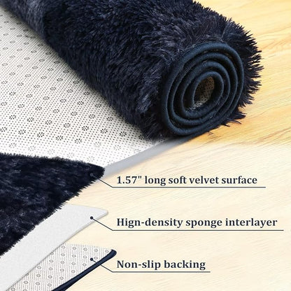 Shaggy Area Rugs 6x9 for Living Room Soft Fluffy Faux Fur Carpet for Bedroom Indoor Modern Plush Home Decor Floor Cover for Nursery Kids Room Non Slip Non Shedding Throw Rug, Tie Dye Navy