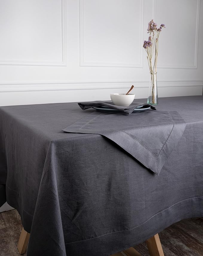 D'Moksha Homes Linen Tablecloth 60 x 144 Inch - 100% Pure Linen Charcoal Grey Tablecloth - Machine Washable Dining Tablecloth for Rectangle Tables