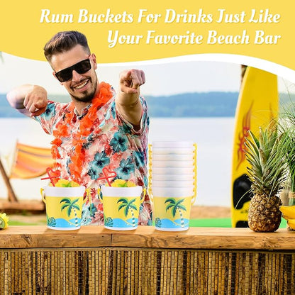 Yaomiao 32 oz Plastic Cocktail Rum Buckets for Drinks with 100 Colorful Straws Portable Drink Buckets for Parties Reusable Punch Bowls for Summer Beach Bar Kitchen (12 Pcs)