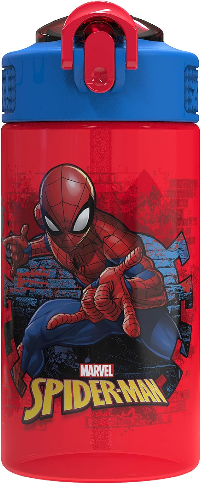 Zak Designs Marvel SpiderMan Kids Spout Cover and Built-in Carrying Loop Made of Plastic, Leak-Proof Water Bottle Design (BPA-Free), Red, 16oz