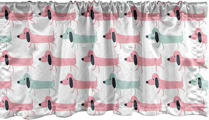 Ambesonne Dachshund Window Valance, Pattern with Funny Cartoon Sausage Dogs, Curtain Valance for Kitchen Bedroom Decor with Rod Pocket, 42" x 12", Seafoam Pink