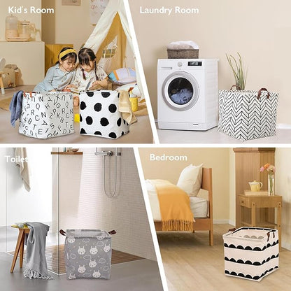 Square Storage Bins, Fabric Basket Laundry for Home Kitchen, Storage Organizer with Handles Waterproof for Nursery Dorm Shelf