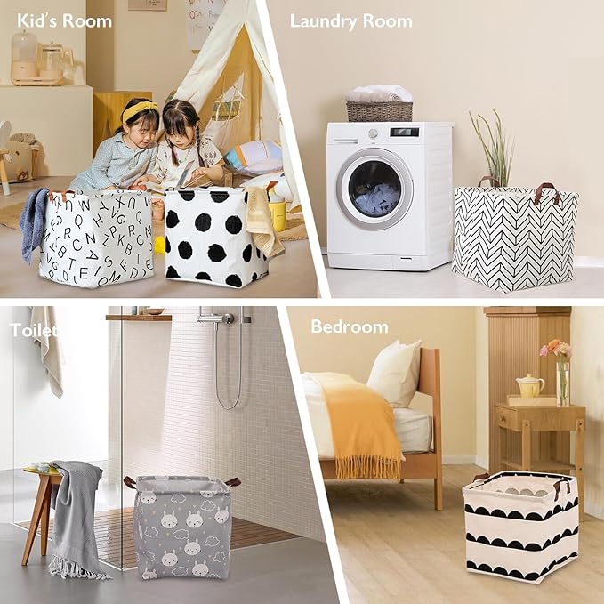 Square Storage Basket, Fabric Bins Laundry for Home Kitchen, Storage Organizer with Handles Waterproof for Nursery Dorm Shelf