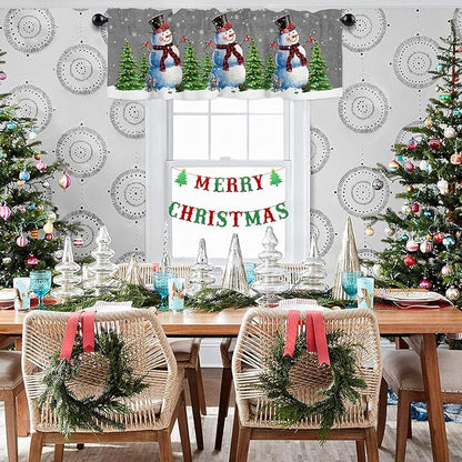 Winter Holidays Snowman Valance Kitchen Curtains for Window, Christmas Tree Cardinal Rod Pocket Valances Window Treatments White Snowflake Curtains for Bedroom/Living Room,54" X 18" -1 Panel, Gray