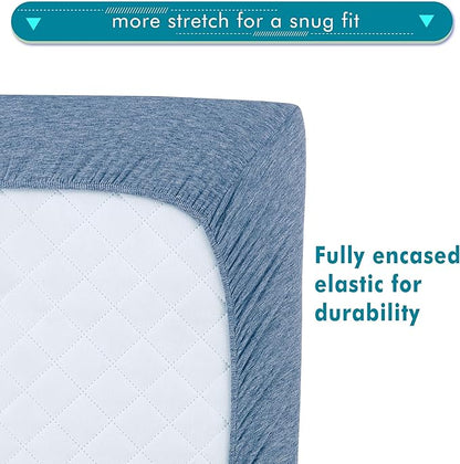 100% Cotton Jersey Knitted Mini Crib Sheets for Boys and Toddler, Soft and Breathable, Crib Sheets Girl Snug Fit, Machine Washable, Multiple Colors (P2, Denim Blue/Sky Blue,38"x24"x6")