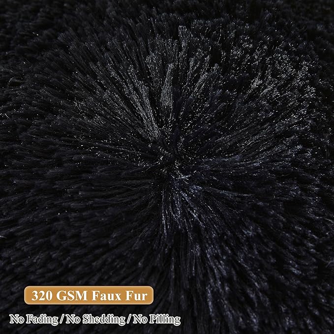 XeGe Faux Fur Reading Pillow Cover (No Filler), Fluffy Backrest Pillow Case for Sitting in Bed, Adults Kids Shaggy Sit Up Back Support Study Pillow Cover for Couch Chair Home Decoration, Black