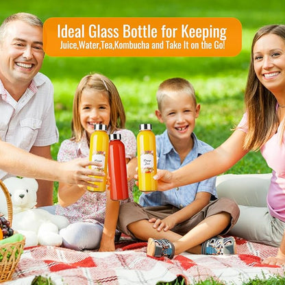 16oz Glass Water Bottles with Lids 8Pack, 16 oz Glass Bottles for Juicing- Empty Juicing Bottles Reusable Glass(16fl.oz/500ml, Set of 8)