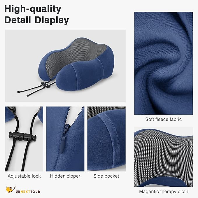 Neck Pillow for Airplane, Memory Foam Travel Pillows, Soft & Support Travel Pillow for Travelling, Sleeping Rest, Car, Train and Home Use (Blue/Hump-Shaped)