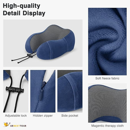 Neck Pillow for Airplane, Memory Foam Travel Pillows, Soft & Support Travel Pillow for Travelling, Sleeping Rest, Car, Train and Home Use (Blue/Hump-Shaped)