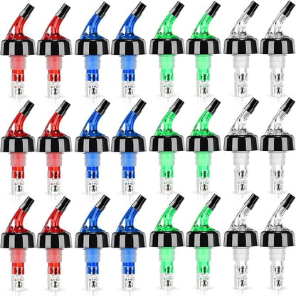 Automatic Measured Bottle Pourer Liquor Measure Pourer Quick Shot Dispenser 1.5 oz Measured Wine Pourers for Home Bar Kitchen Tools (White, Red, Blue, Green, 24 Pack)