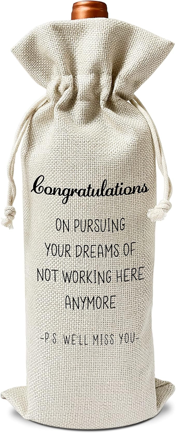 Zodvery Coworker Appreciation Wine Gift Bags - Congratulations On Pursuing Your Dream Of Not Working Here Anymore - Reusable Burlap With Drawstring Gift Bag (5.5"x 13.5")-1 Pcs/jiu005