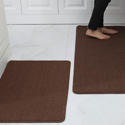 COSY HOMEER 20x30 Inch/20X48 Inch Kitchen Rug Mats Made of 100% Polypropylene Strip TPR Backing 2 Pieces Soft Kitchen Mat Specialized in Anti Slippery and Machine Washable,Brown