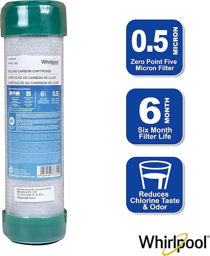 Whirlpool Undersink Premium Carbon Block Filter WHKF-DB2, 0.5 Micron Rating Reduces Mercury, Lead, Cysts, Asbestos, 6-Month Life, Use for Home Drinking Water Filtration or Reverse Osmosis System