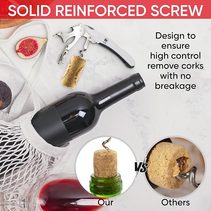 Waiters Foldable Corkscrew Wine Opener – Italian Made Cork Screws for Wine Bottles for Home Bar, Kitchen – Easy to Use Wine Cork Opener Works on Beer Bottles – Stylish and Elegant Design. ICEL.