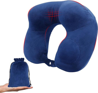 Neck Pillow, Inflatable Travel Pillows for Sleeping to Avoid Neck and Head Pain, Soft & Support Travel Essentials for Flight Headrest Sleep/Car/Office&Home Rest Use (Blue)