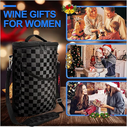 2 Bottle Wine Cooler Bag, Leakproof Insulated Padded Wine Gift Tote Carrier with Handle and Adjustable Shoulder Strap, for Travel, Wine Tasting, Party, Christmas Gift for Wine Lover - Square