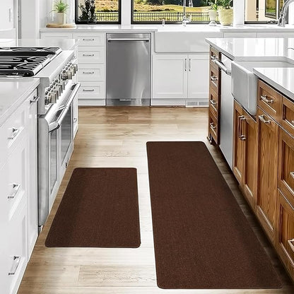 COSY HOMEER 20x30 Inch/20X48 Inch Kitchen Rug Mats Made of 100% Polypropylene Strip TPR Backing 2 Pieces Soft Kitchen Mat Specialized in Anti Slippery and Machine Washable,Brown