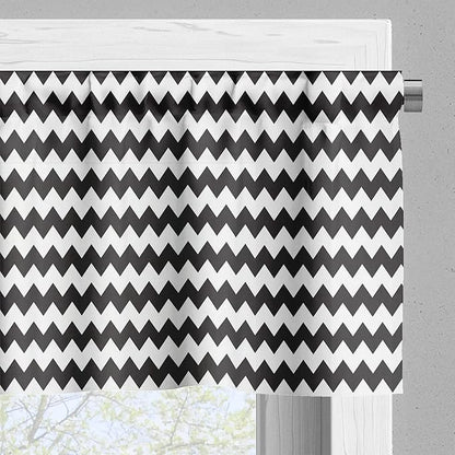 Ambesonne Chevron Valance & Tier Curtain 3 pcs Set, Zig Zags in Black and White Sharp Arrow Inspired Classic Retro Tile Monochrome, Window Treatments for Kitchen Room Decor, 55" x 30", Black Cream